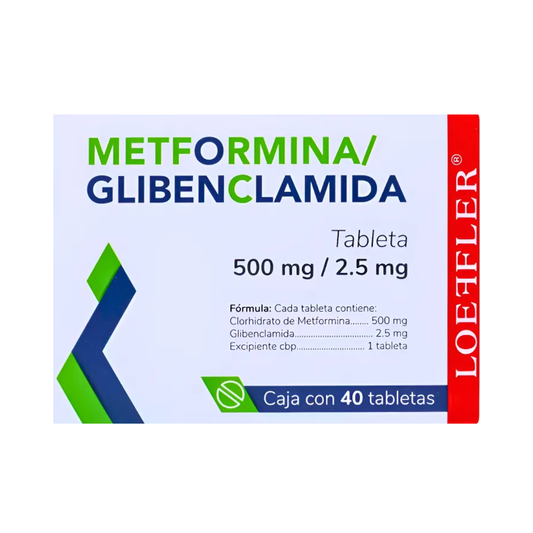 Loeffler Metformina / Glibenclamida 500 mg / 2.5 mg Caja con 40 Tabletas