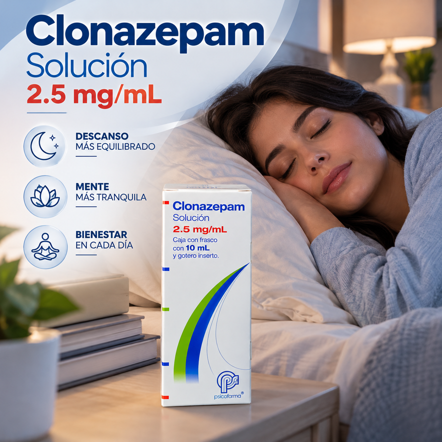 Clonazepam Solución 2.5 mg/mL frasco con 10 mL y gotero | Psicofarma