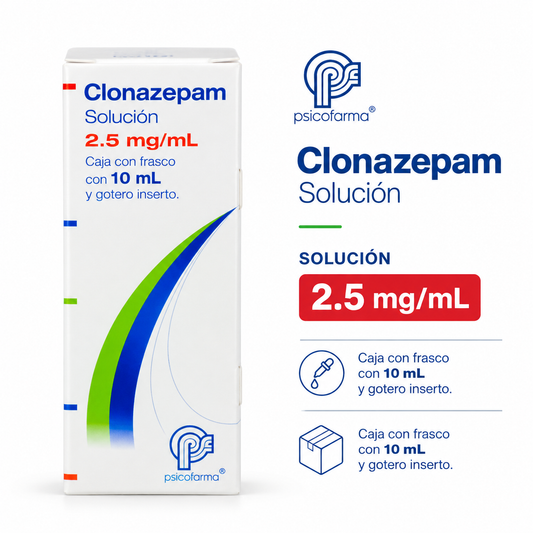 Clonazepam Solución 2.5 mg/mL frasco con 10 mL y gotero | Psicofarma