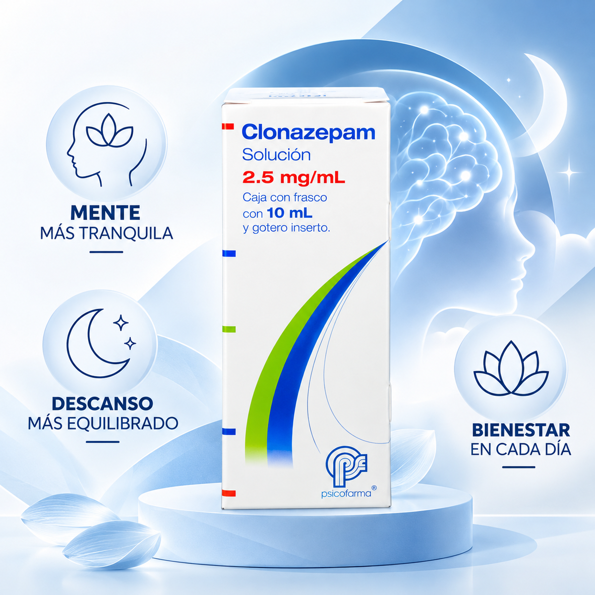 Clonazepam Solución 2.5 mg/mL frasco con 10 mL y gotero | Psicofarma