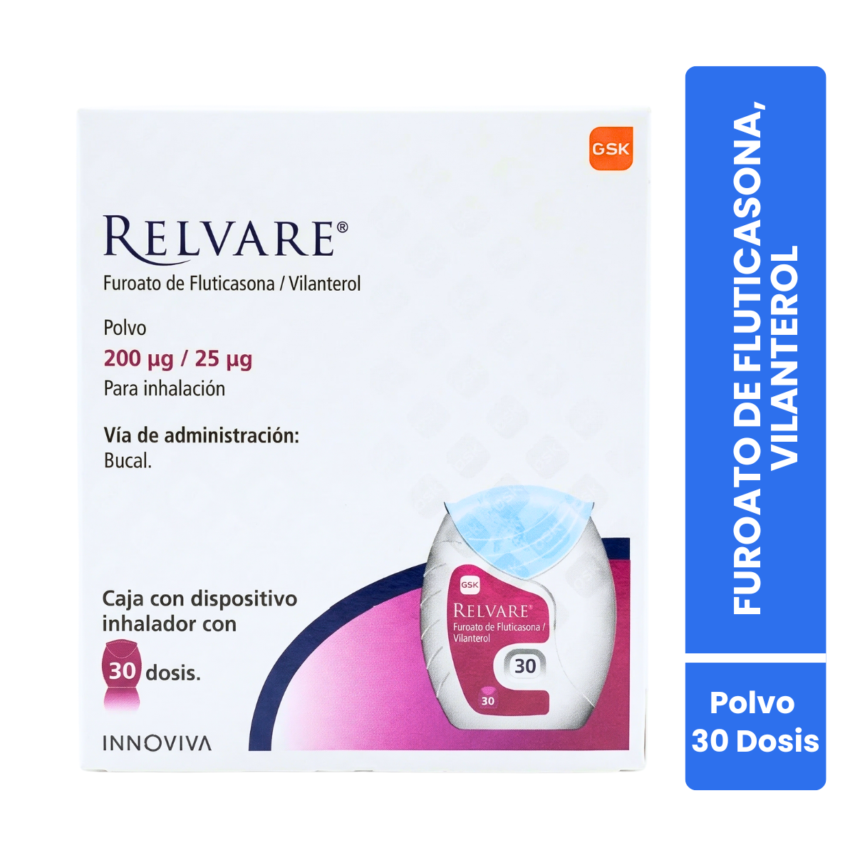 Relvare Fluticasona / Vilanterol 200 μg / 25 μg polvo para inhalacion dispositivo con 30 dosis GSK