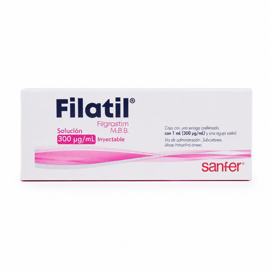 Filatil Filgrastim M.B.B. Solución Inyectable 300 Mcg con 1 mL Caja con una aguja estéril