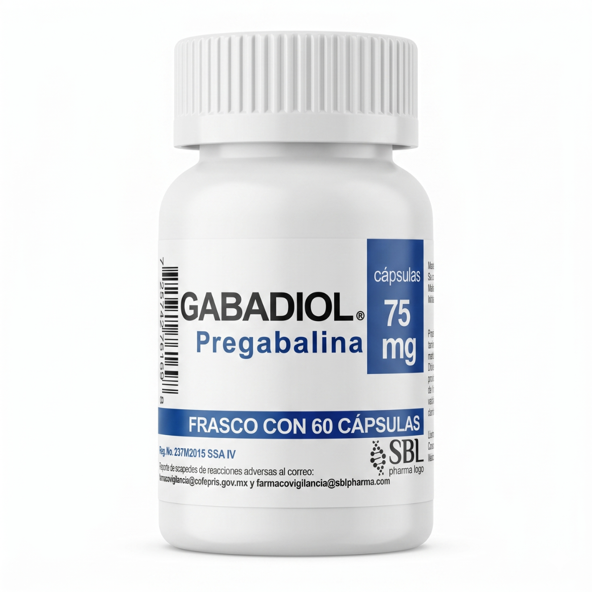 Gabadiol Pregabalina 75 Mg Frasco con 60 Cápsulas SBL Pharma
