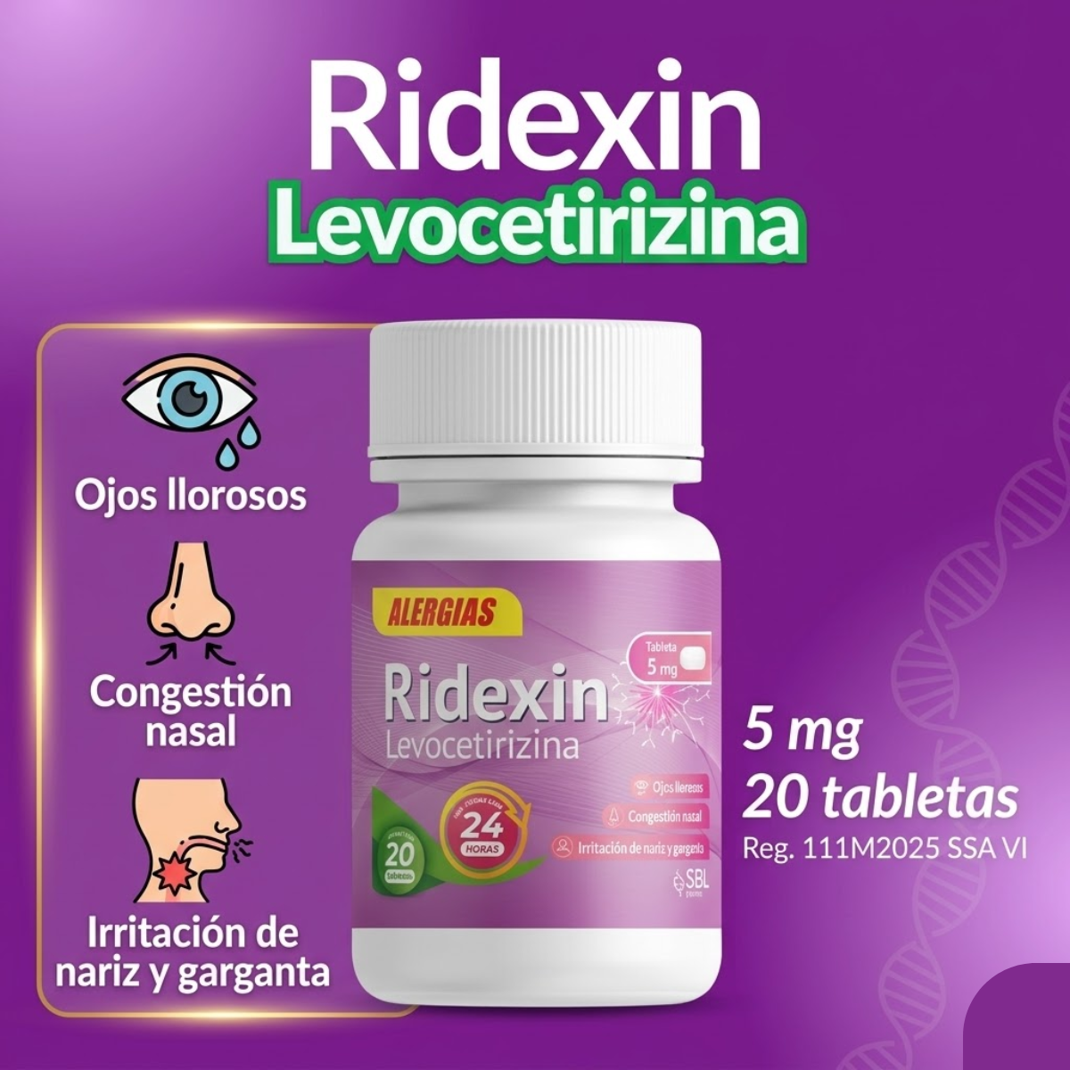 Ridexin Levocetirizina 5 Mg Frasco Con 30 Tabletas SBL Pharma