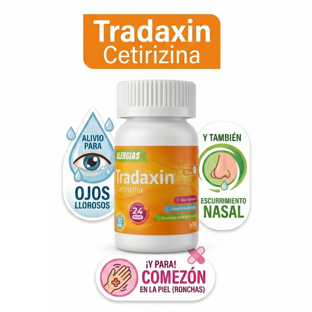 Tradaxin Cetirizina 10 Mg Frasco Con 30 Tabletas SBL Pharma