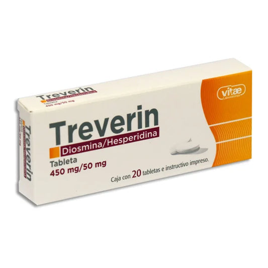 Treverin Diosmina / Hesperidina 450 mg / 50 mg Caja con 20 Tabletas Gel Pharma