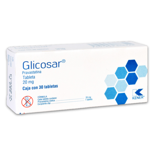 Kener Glicosar Pravastatina 20 mg Caja con 30 Tabletas