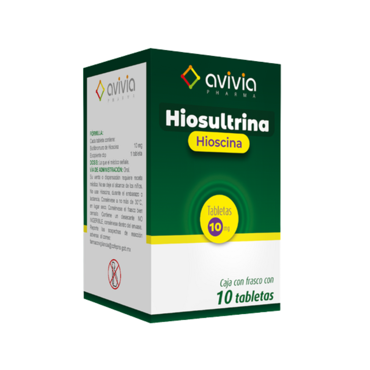 Avivia Hiosultrina Hioscina 10 mg Cajas Con 10 Tabletas